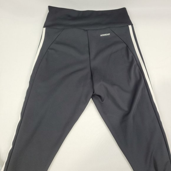 Adidas Aeroready Black & White Striped Track Pants Tights Women's size Medium - Picture 2 of 3